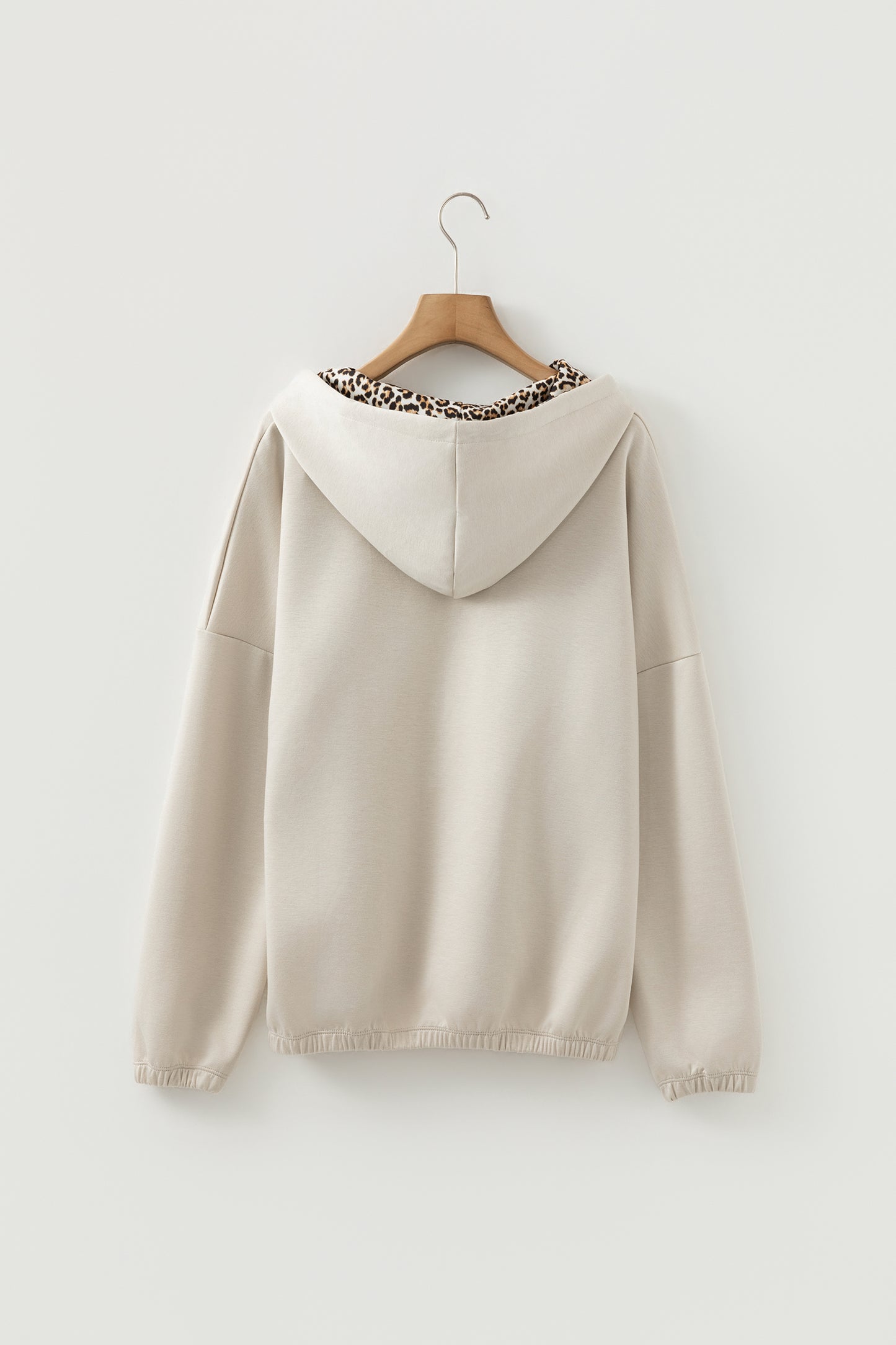Jet Stream Elastic Cuffs Leopard Contrast Drawstring Hoodie
