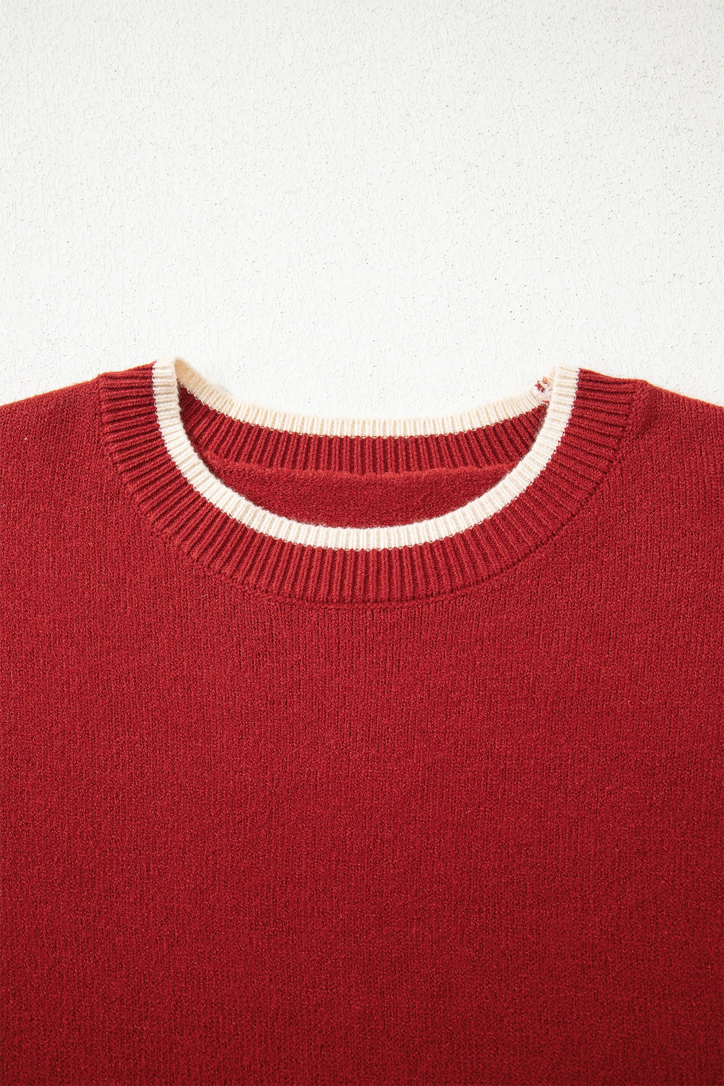 Racing Red Leopard Bow Decor Split Cuff Contrast Trim Sweater