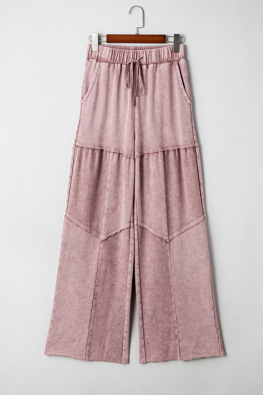 Careys Mineral Wash Tiered Wide Leg Patchwork Drawstring Pants