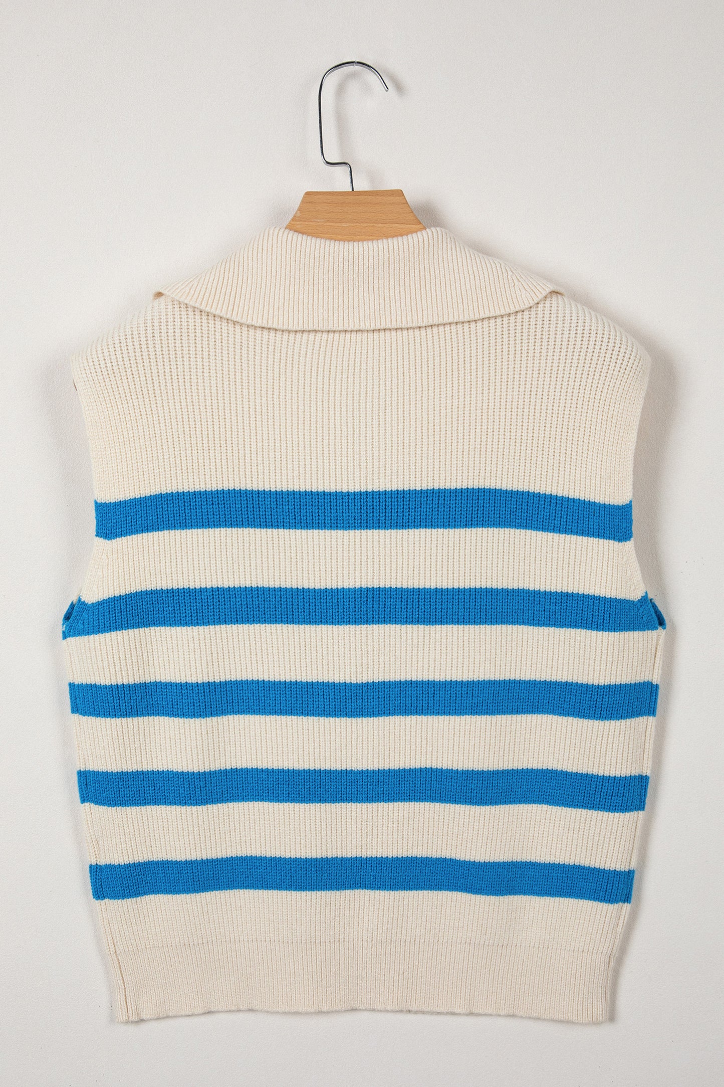 Light Blue Ribbed Half Zip Collared Sweater Vest