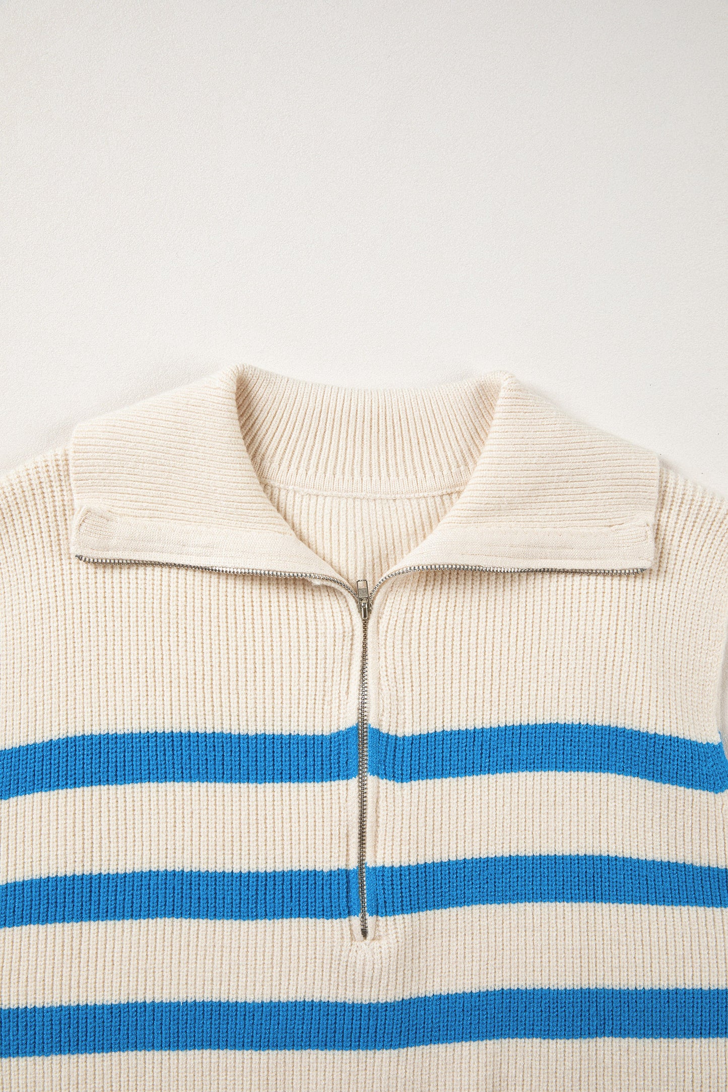Light Blue Ribbed Half Zip Collared Sweater Vest