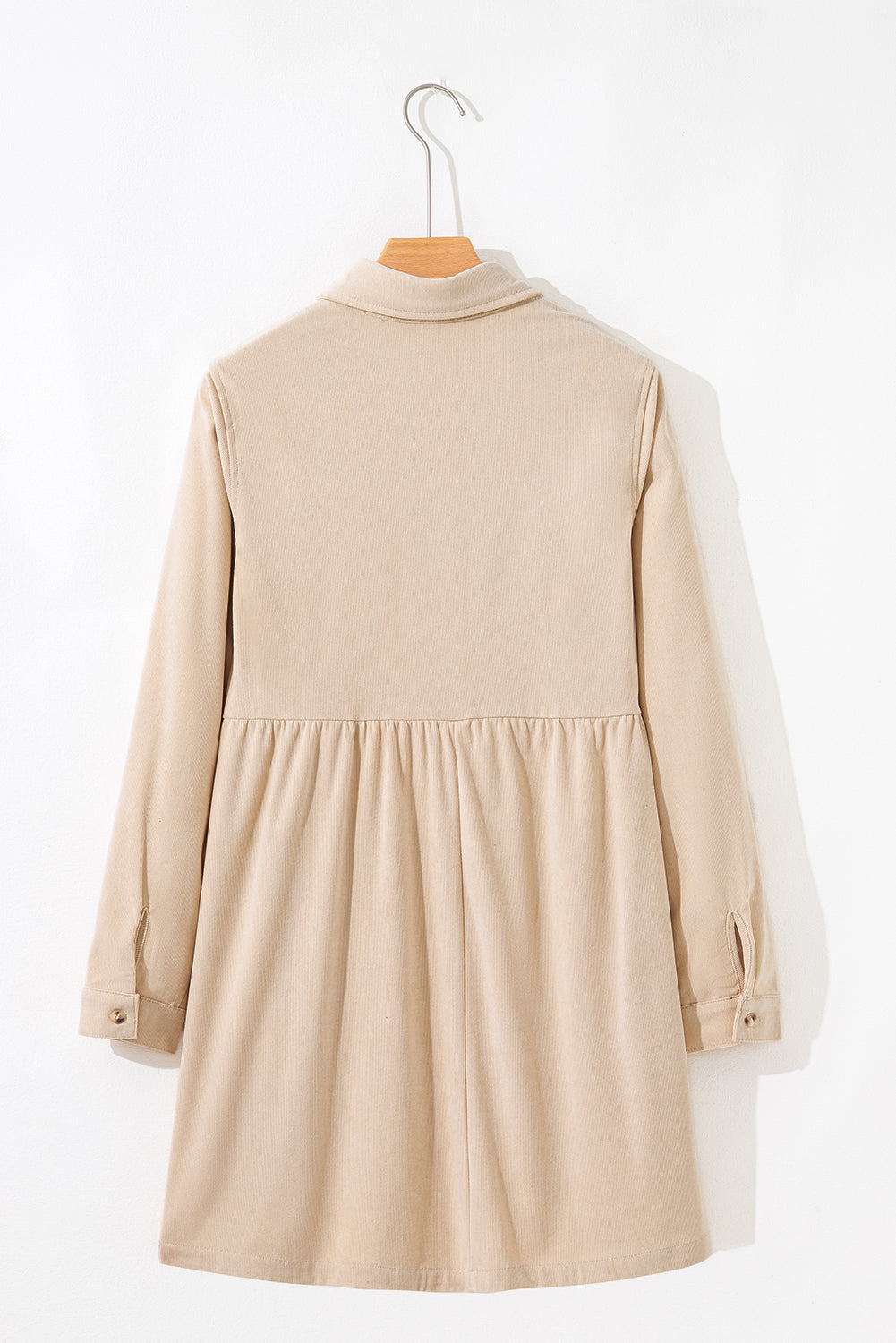 Dearlovers Oatmeal Corduroy Half Button Collared Long Sleeve Mini Dress