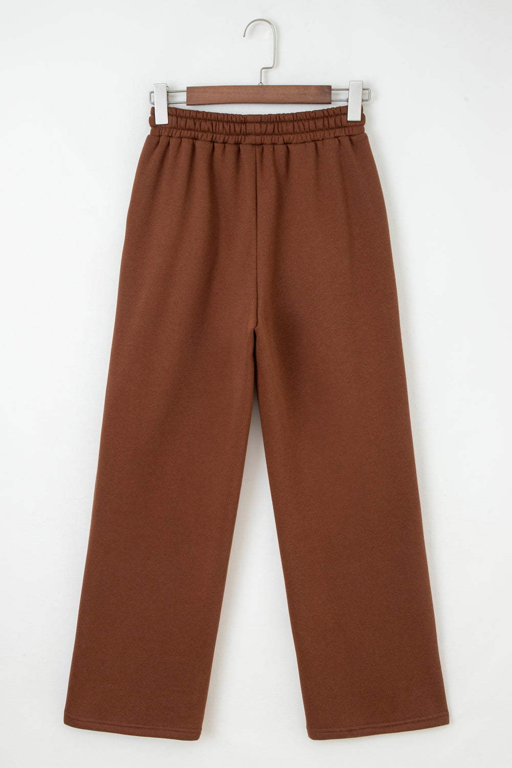 Dear Lovers Coffee Fleece Lined Leopard Drawstring Elastic Waist Solid Pants
