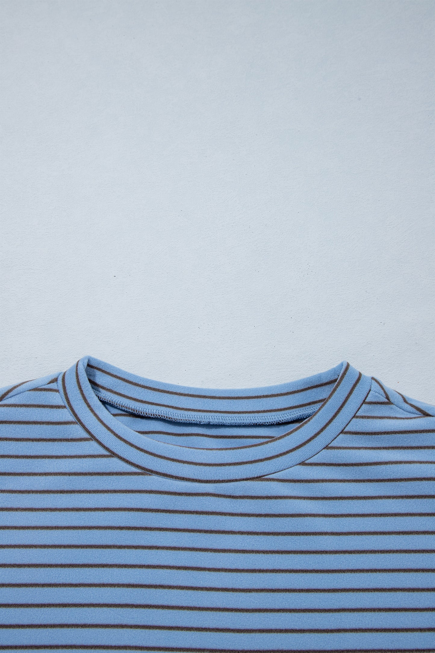 Sky Blue Stripe Color Block Contrast Long Sleeve Round Neck Casual Shift Pullover