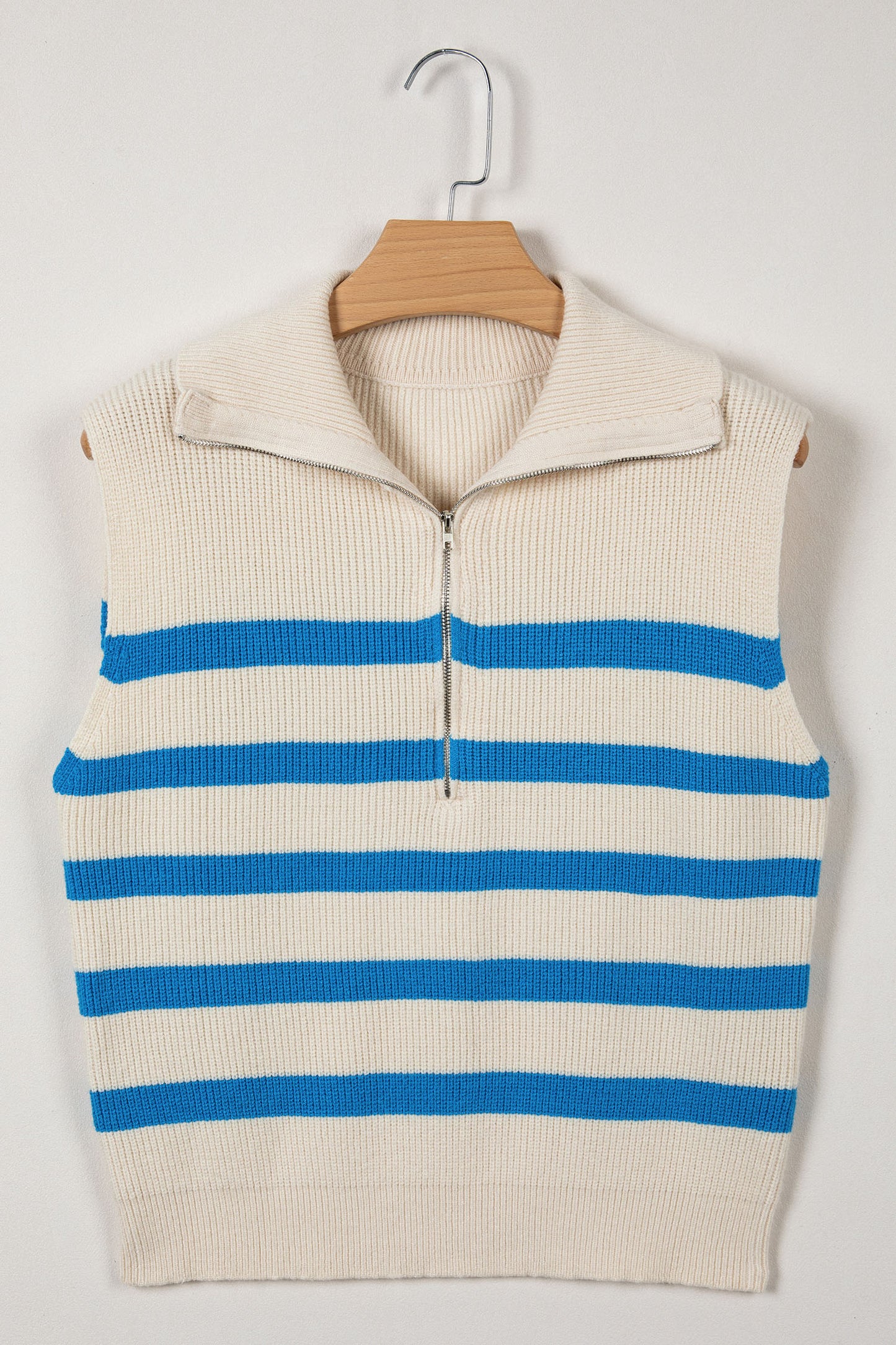 Light Blue Ribbed Half Zip Collared Sweater Vest