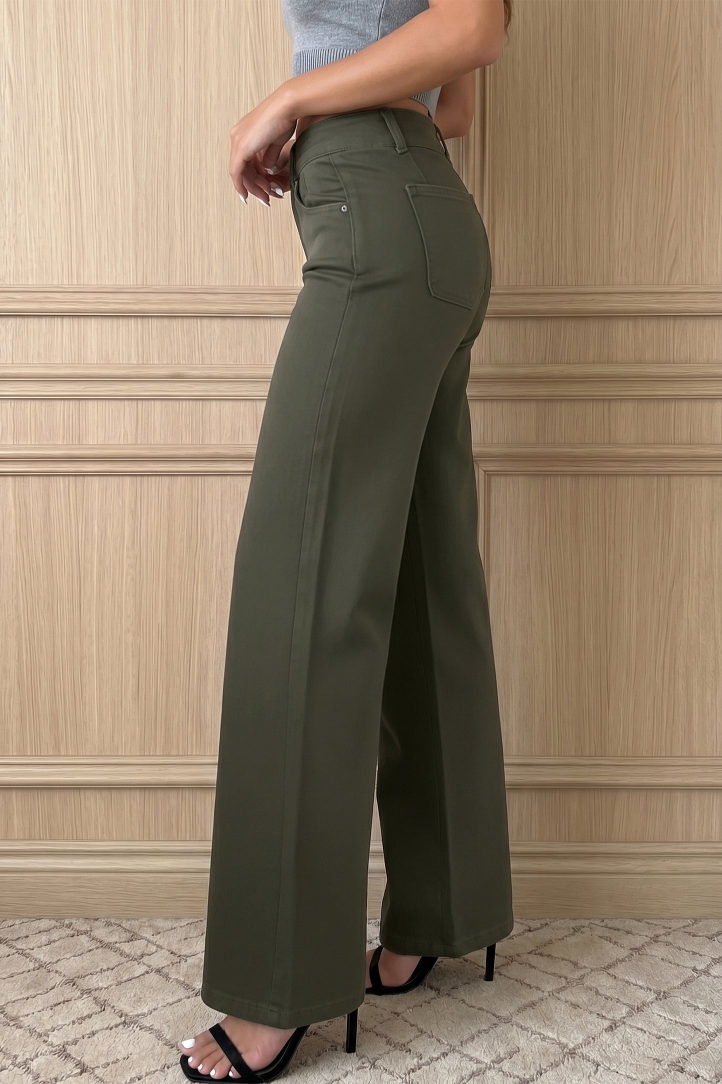 Mist Green 2-Button High Waist Wide Leg Jeans