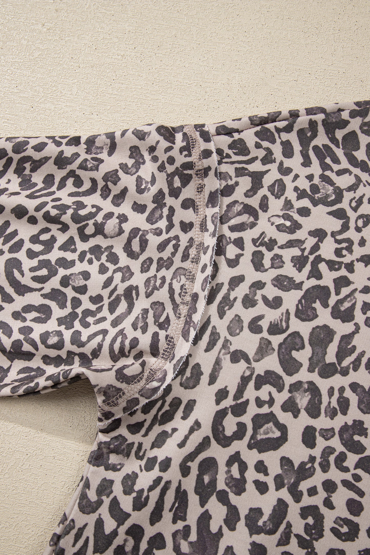 Khaki Leopard Print Patchwork Crew Neck Sweatshirt