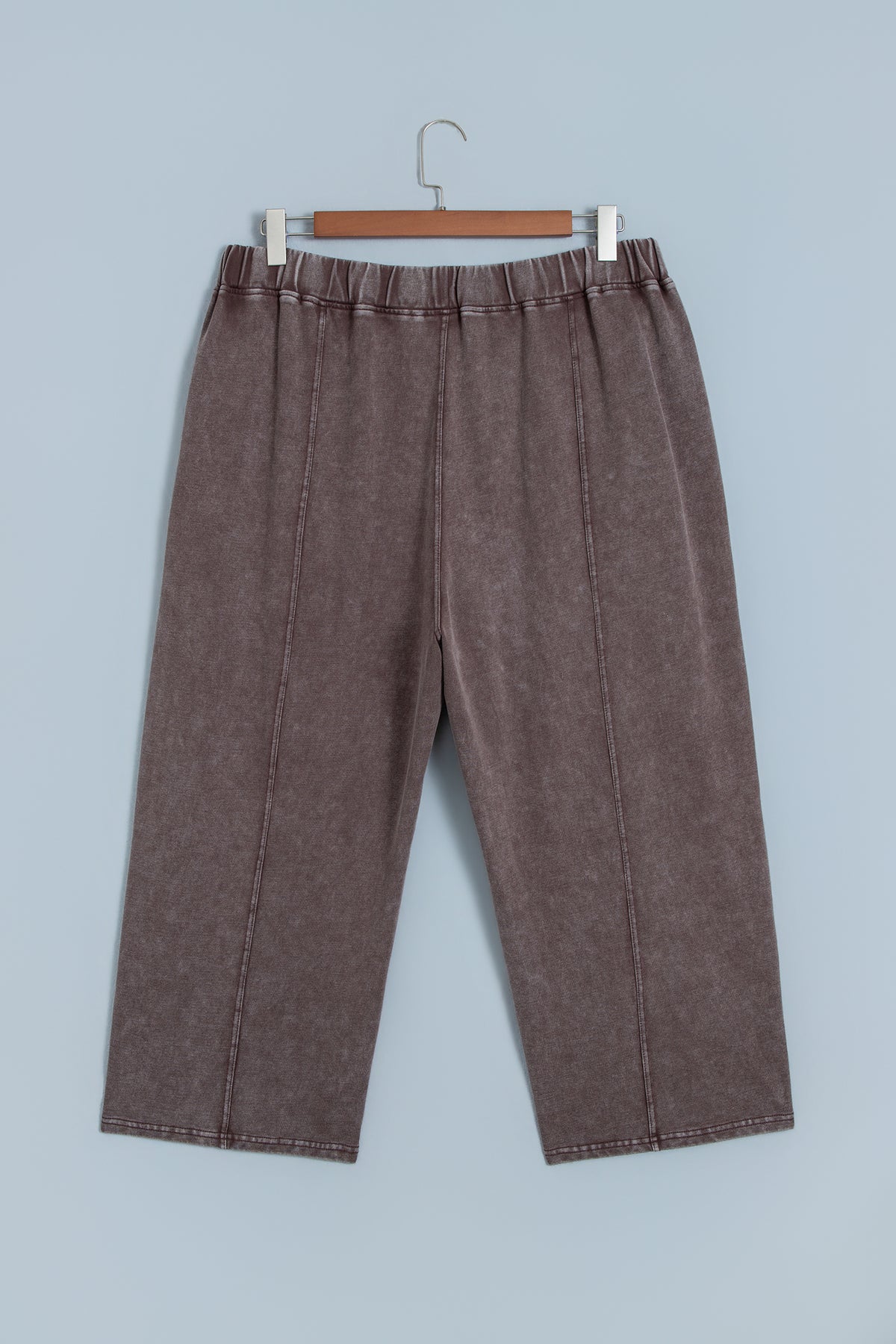 Coffee Mineral Wash Elastic Waistband Plus Size Barrel Pants