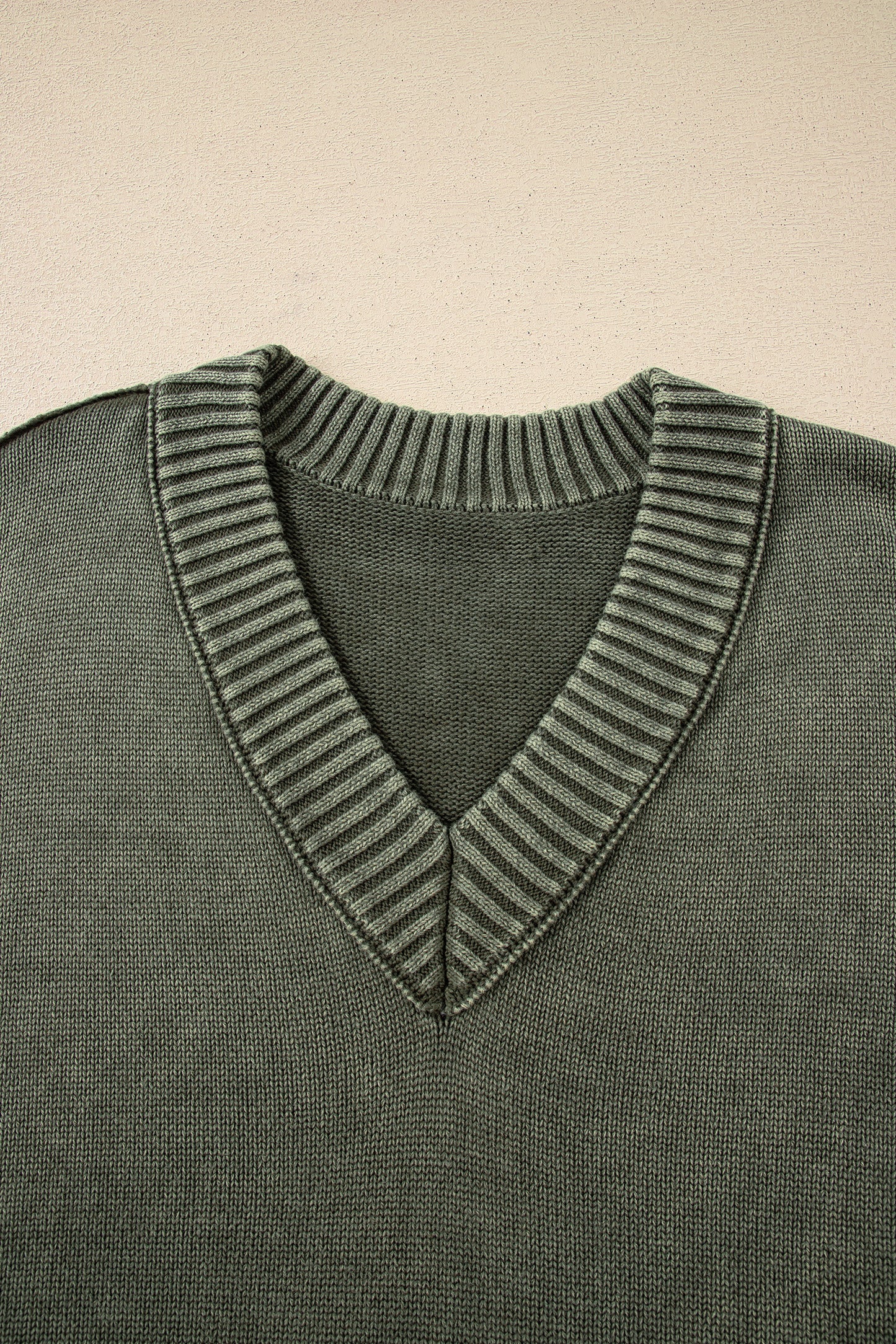 Four Leaf Clover Mineral Wash V Neck Knit Exposed Seam Drop Shoulder Loose Sweater