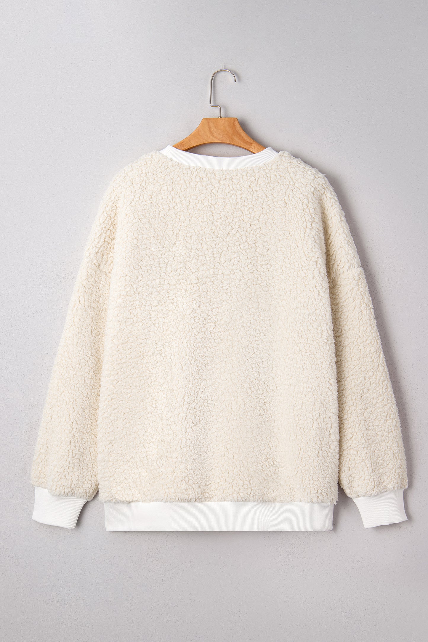 White MERRY CHRISTMAS Multicolor Embroidered Sherpa Pullover Sweatshirt