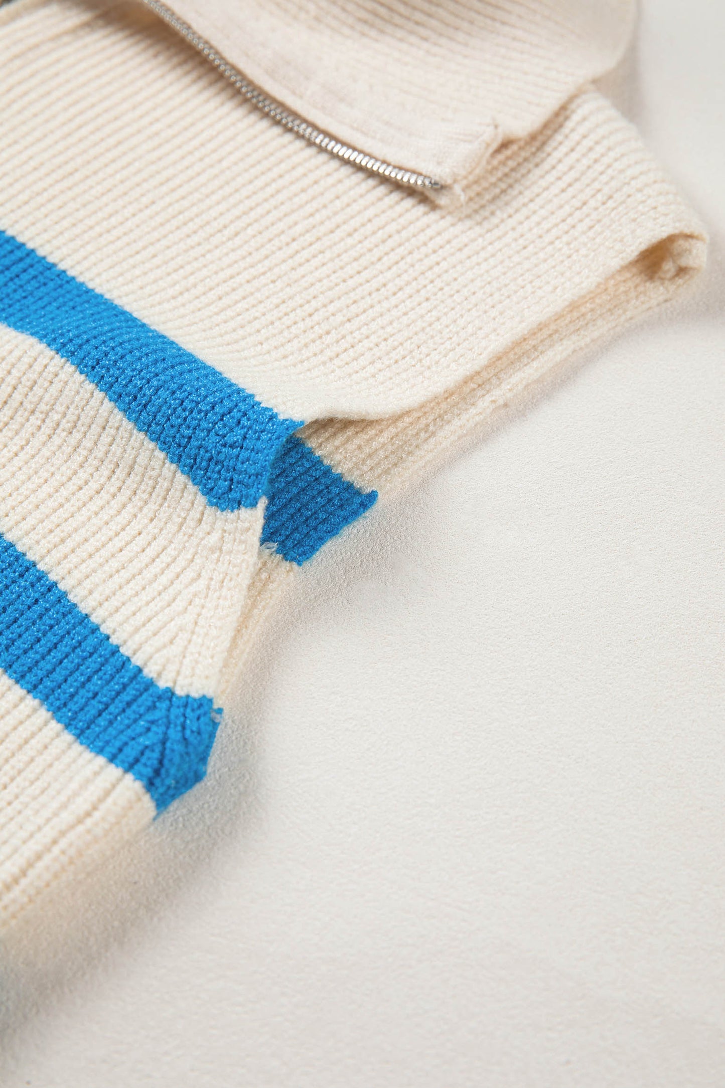 Light Blue Ribbed Half Zip Collared Sweater Vest
