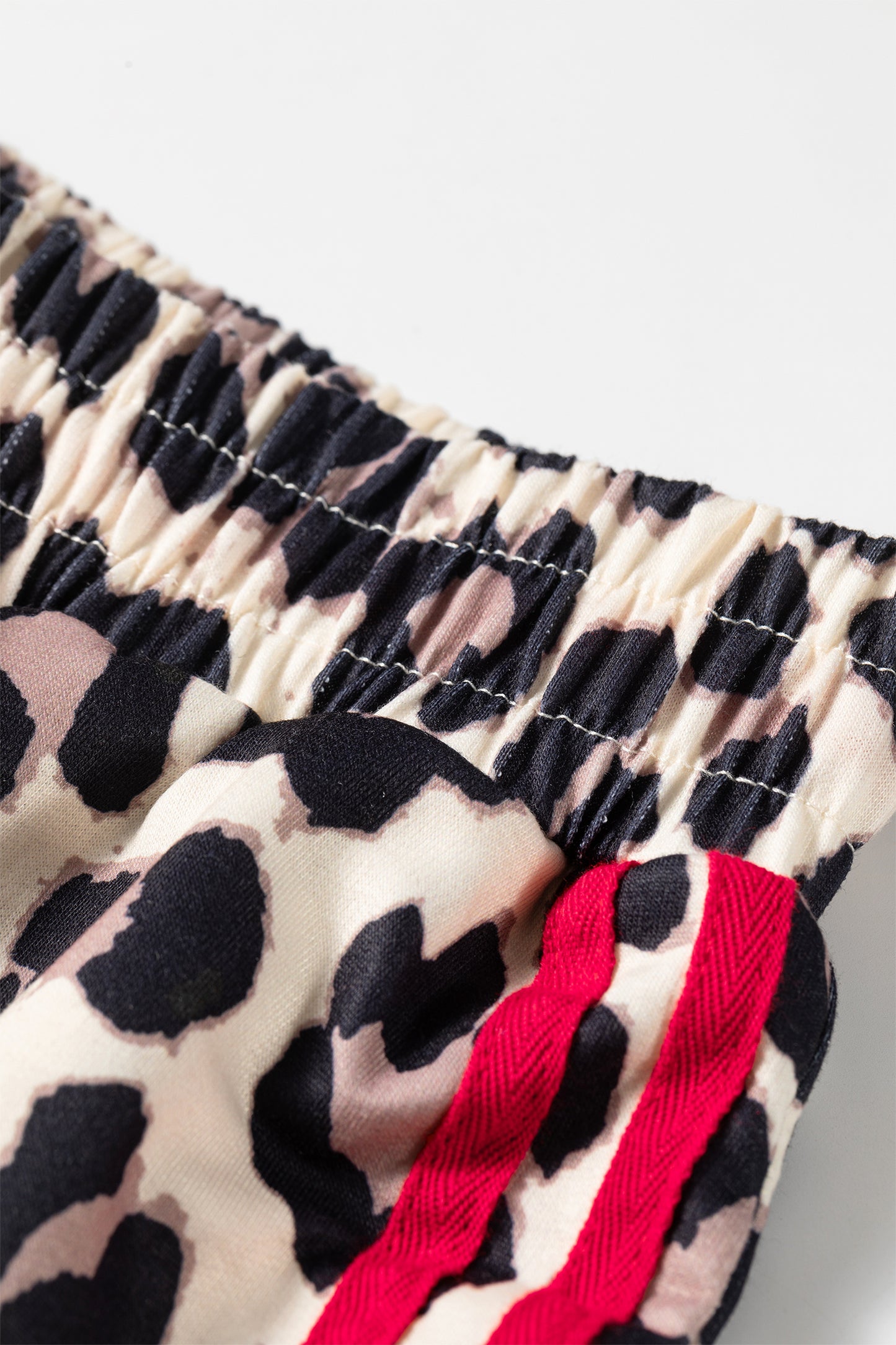 Red Contrast Detail Tie Waist Leopard Print Casual Pants