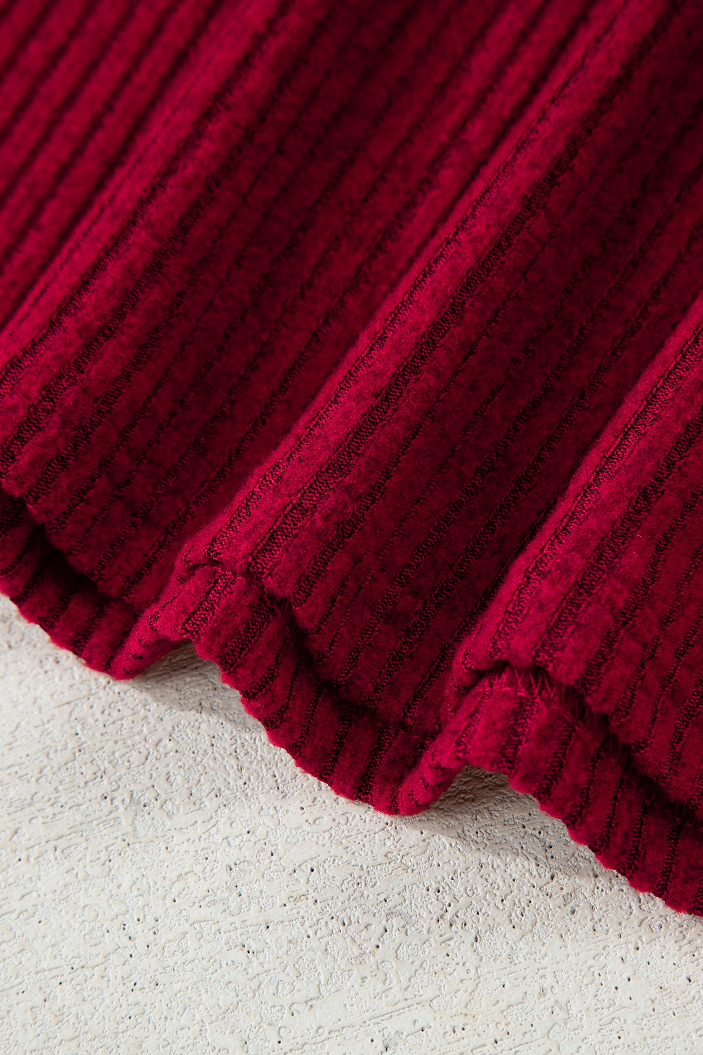 Racing Red Ribbed V Neck Contrast Ribbon Bow Back Drop Shoulder Long Sleeve Top