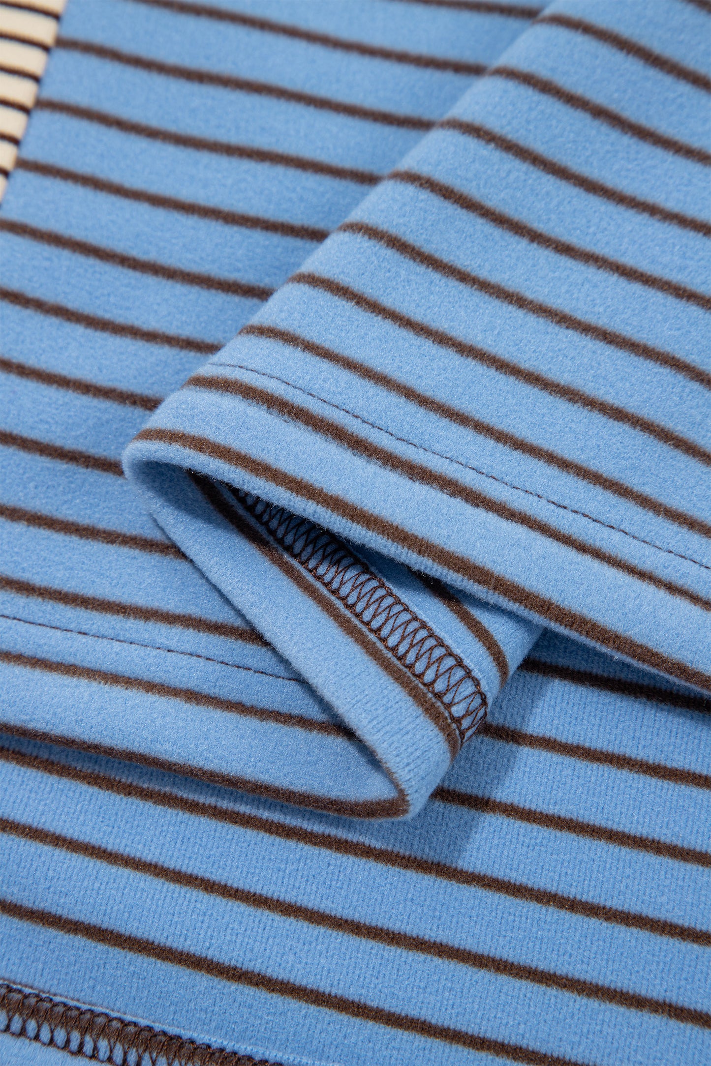 Sky Blue Stripe Color Block Contrast Long Sleeve Round Neck Casual Shift Pullover