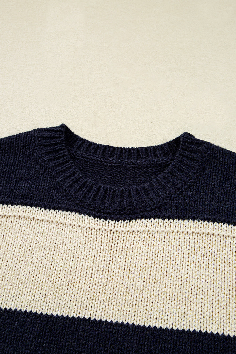 Blue Stripe Color Block PLus Size Drop Shoulder Sweater