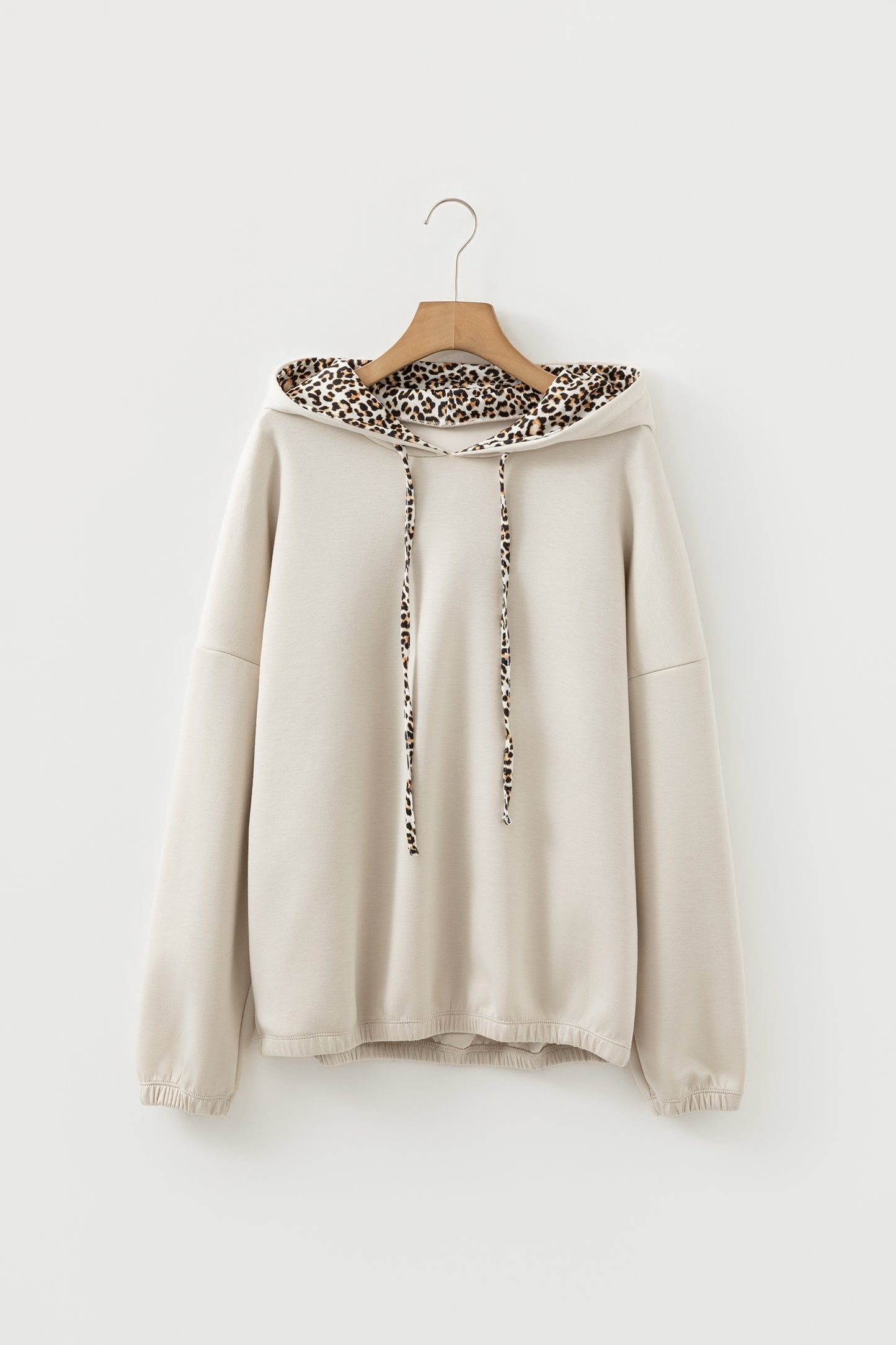 Jet Stream Elastic Cuffs Leopard Contrast Drawstring Hoodie
