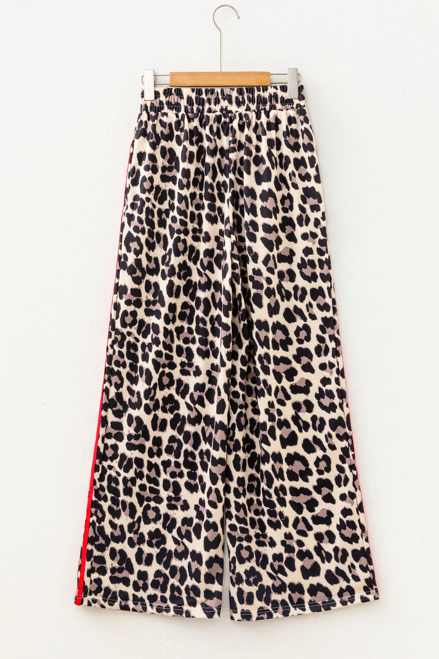 Red Contrast Detail Tie Waist Leopard Print Casual Pants