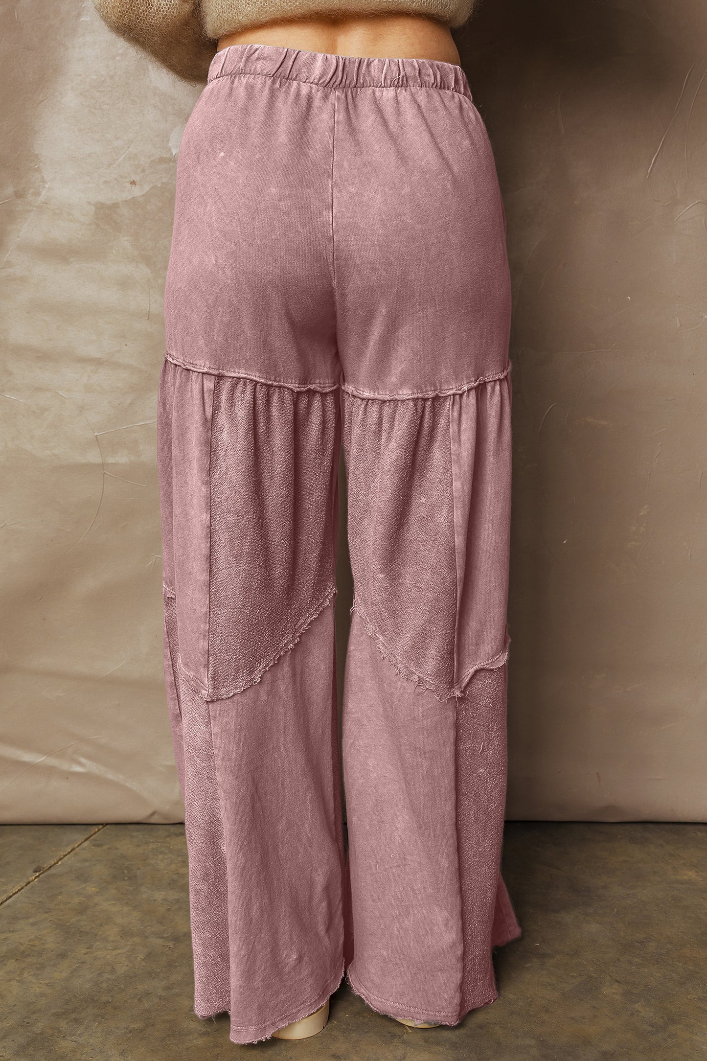 Careys Mineral Wash Tiered Wide Leg Patchwork Drawstring Pants